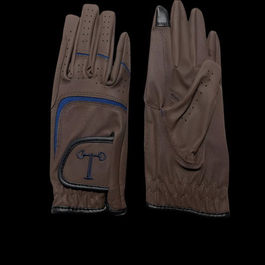 Touch Screen Riding Gloves - Brown Base / Navy Trim (Size XXSmall)