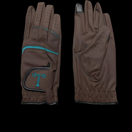 Touch Screen Riding Gloves - Brown Base / Teal Trim (Size Small)