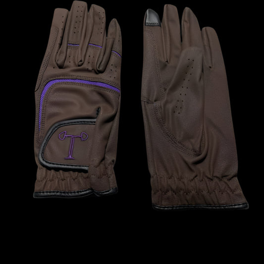 Touch Screen Riding Gloves - Brown Base / Purple Trim (Size Small)