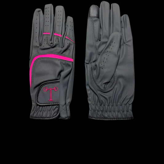 Touch Screen Riding Gloves - Charcoal Base / Pink Trim (Size Small)