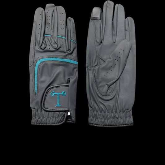 Touch Screen Riding Gloves - Charcoal Base / Teal Trim (Size Large)