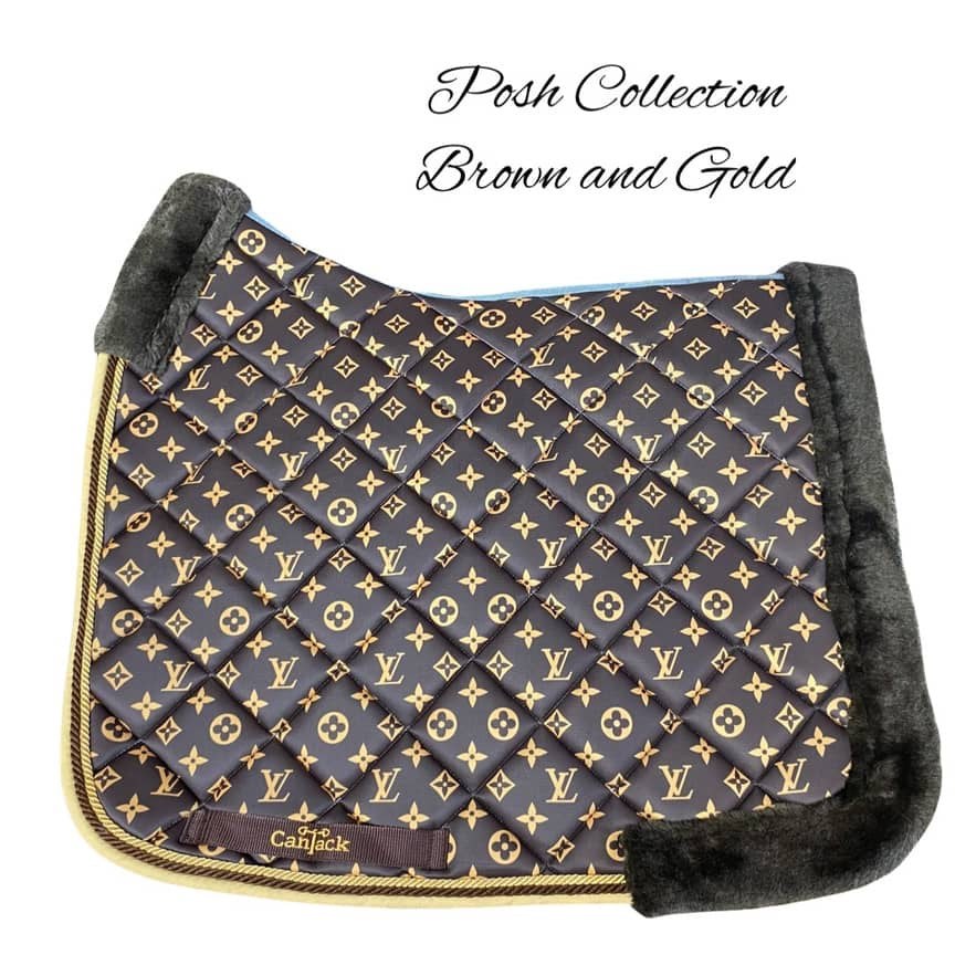 Posh Dressage Pads - Brown and Gold w/ Fur