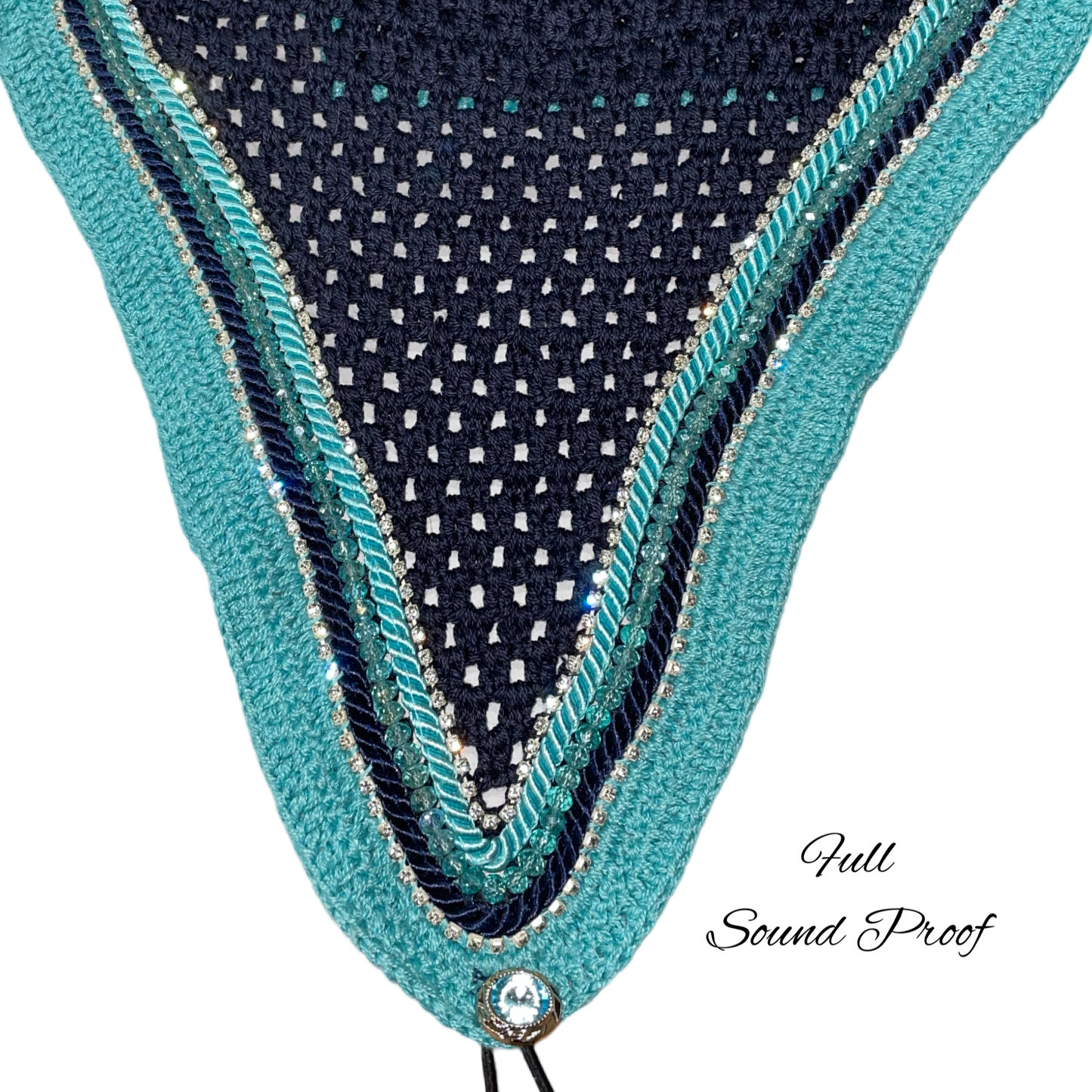 Soundproof - Tiedown Bonnets - Full - Navy Base/Teal Straight Edge/2 Clear Bling/1 Teal Crystal/Teal and Navy Piping