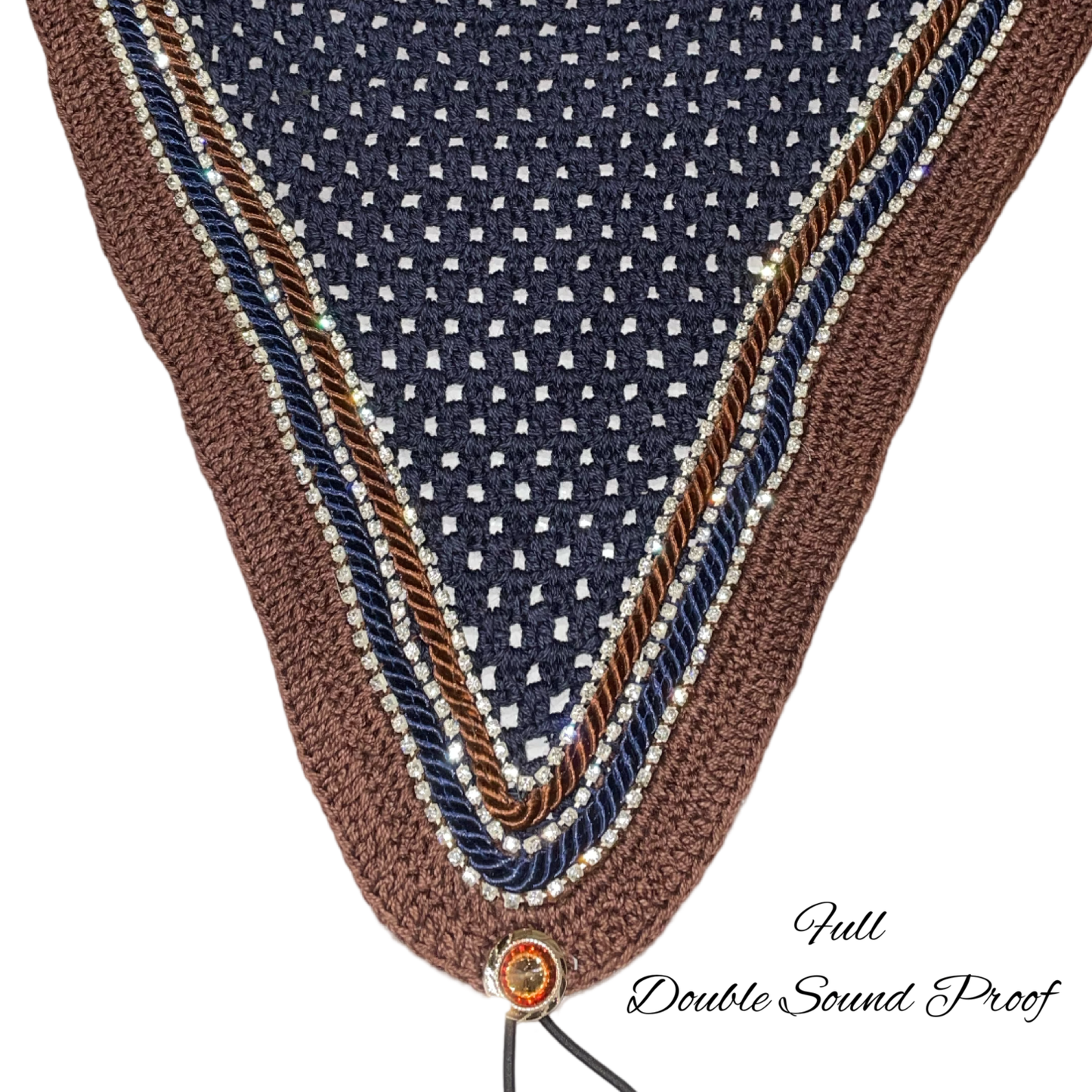 Double Soundproof - Tiedown Bonnets - Full - Navy Base/Brown Straight Edge/3 Clear Bling/Navy and Brown Piping