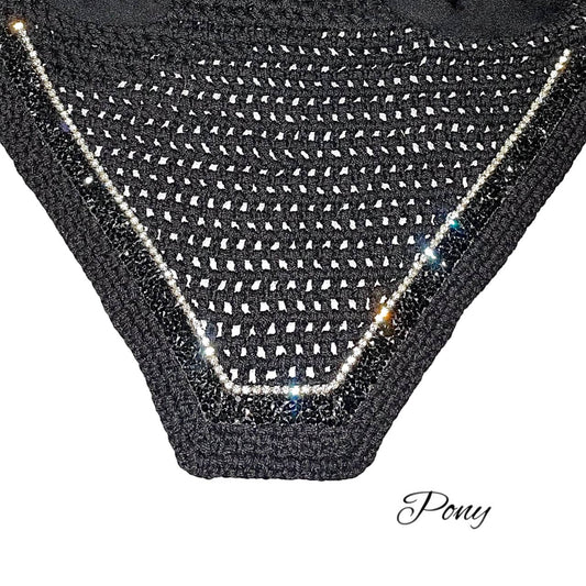 Classic Cut Bonnets - Pony - Black Base/Black Straight Edge/1 Clear Bling/1 Black Crystal Ribbon