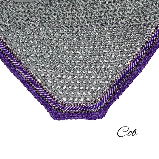 Classic Cut Bonnets - Cob - Grey Base/Purple Straight Edge/2 Purple Bling/1 Lilac Bling/1 Purple Piping