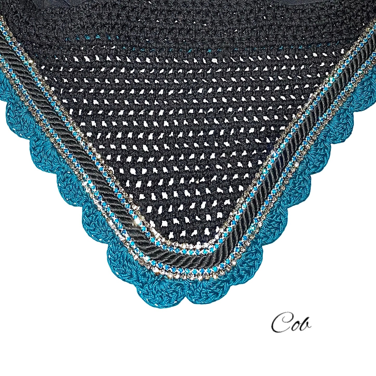 Classic Cut Bonnets - Cob - Black Base/Teal Scallop/2 Grey Bling/2 Teal Bling/1 Black Piping