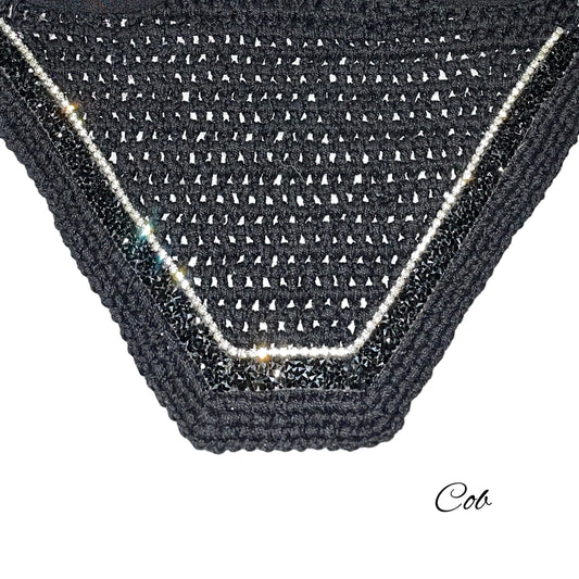 Classic Cut Bonnets - Cob - Black Base/Black Straight Edge/1 Clear Bling/1 Black Crystal Ribbon