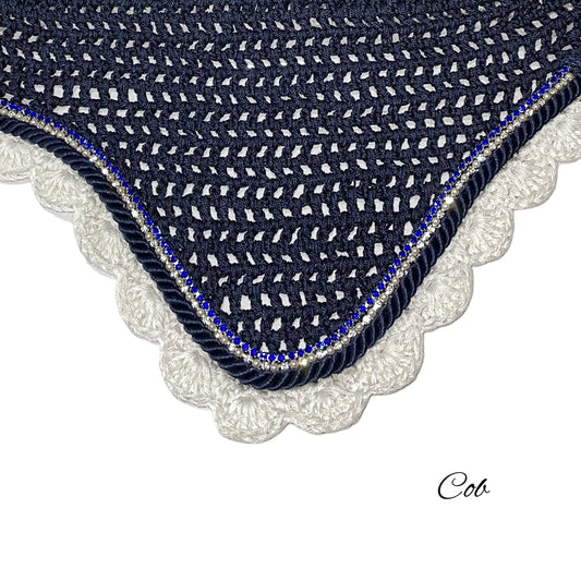 Classic Cut Bonnets - Cob - Navy Base/White Scallops/1 White Bling-Pearls/1 Royal Blue Bling/1 Navy Piping