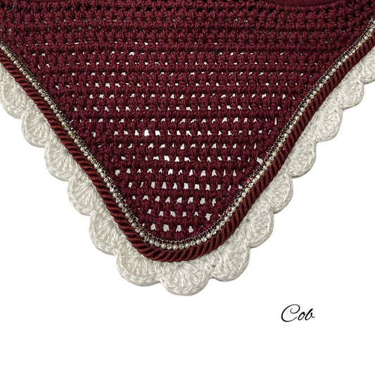 Classic Cut Bonnets - Cob - Burgundy Base/White Scallops/1 Burgundy Bling/1 White Bling-Pearl/1 Burgundy Piping