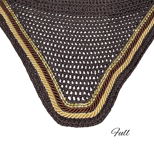 Classic Cut Bonnets - Full - Dark Brown Base/Dark Brown Straight Edge/2 Gold Bling/Brown & Gold Piping