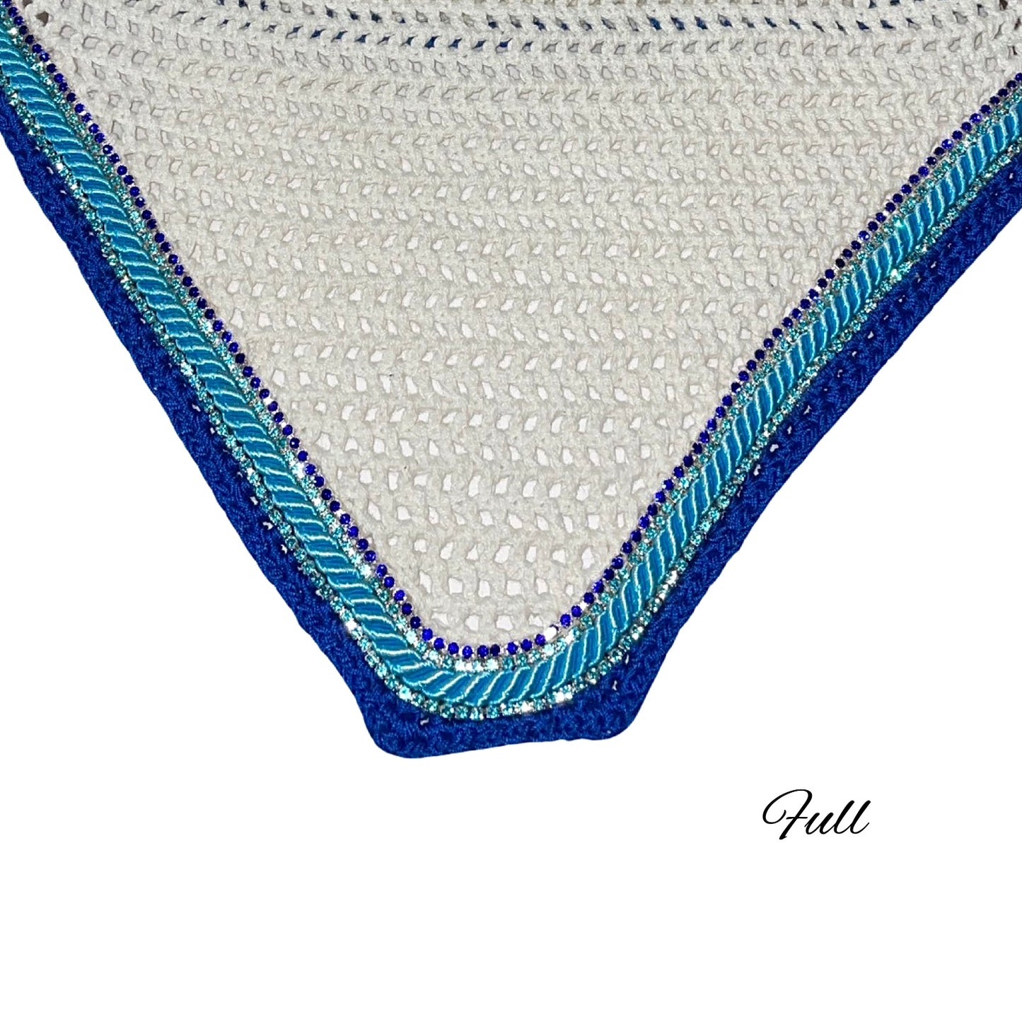 Classic Cut Bonnets - Full - White Base/Royal Blue Straight Edge/2 Light blue and 1 Royal Blue Bling/1 Light Blue PIping