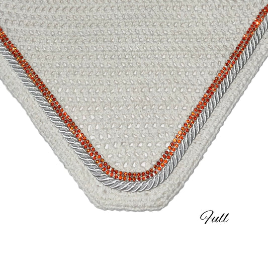 Classic Cut Bonnets - Full - White Base/White Straight Edge/2 Orange Bling/1 White Piping