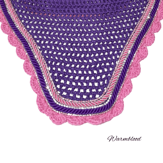 Classic Cut Bonnets - Warmblood - Purple Base/Pink Scallops/2 Pink Bling/1 Clear Bling/Pink & Purple Piping