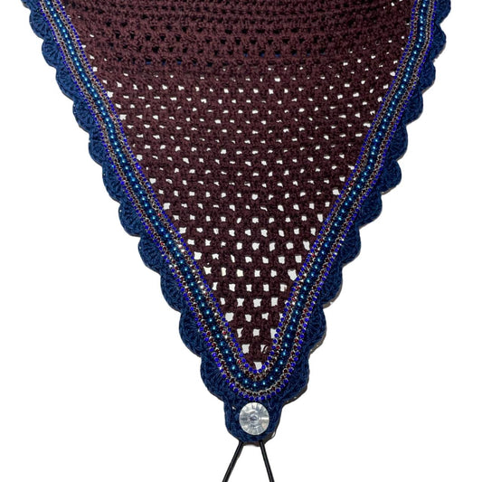 Tiedown Bonnets - Warmblood - Dark Burgundy Base/Navy Scallops/2 Royal Blue Bling/2 Red Bling/1 Navy Pearl