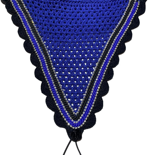 Tiedown Bonnets - Warmblood - Royal Blue Base/Black Scallops/3 Clear Bling/Black and Royal Blue Piping