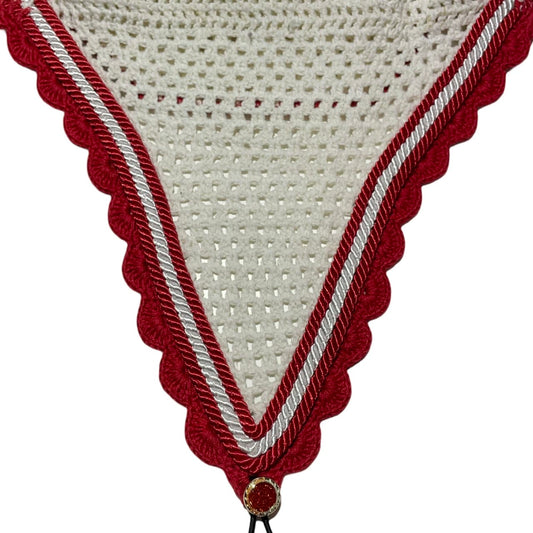 Tiedown Bonnets - Warmblood - White Base/Red Scallops/2 Red Piping and 1 White Piping