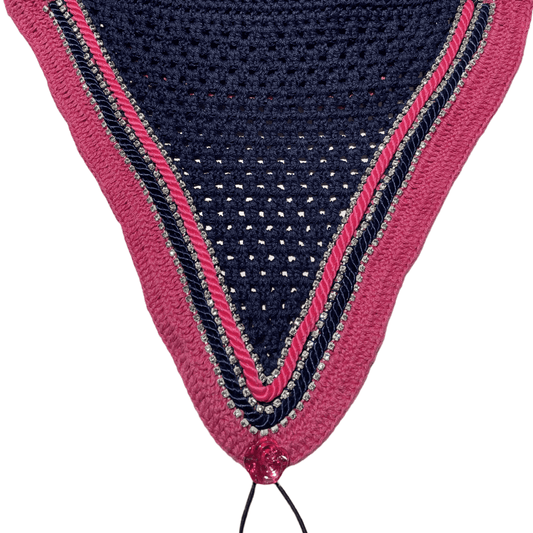 Tiedown Bonnets - Cob - Navy Base/Pink Straight Edge/3 Clear Bling/Pink and Navy Piping