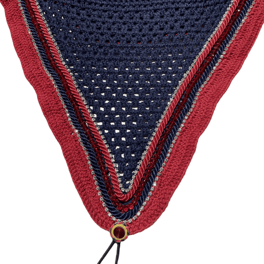 Tiedown Bonnets - Cob - Navy Base/Red Straight Edge/2 Clear Bling/1 Red Crystal/Red and Navy Piping