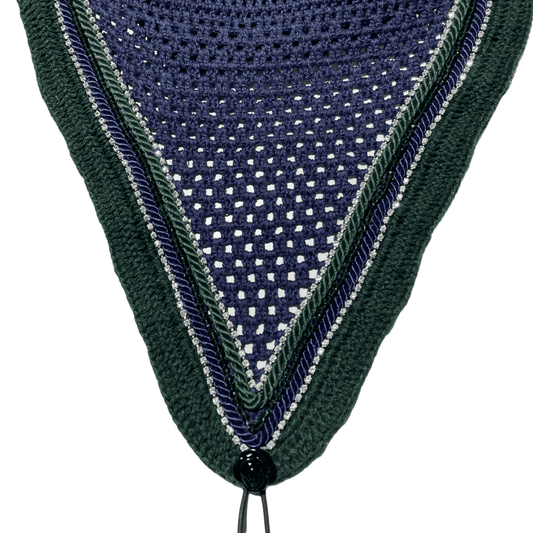 Tiedown Bonnets - Cob - Navy Base/Dark Green Straight Edge/2 Clear Bling/Dark Green Crystal/Dark Green and Navy Piping