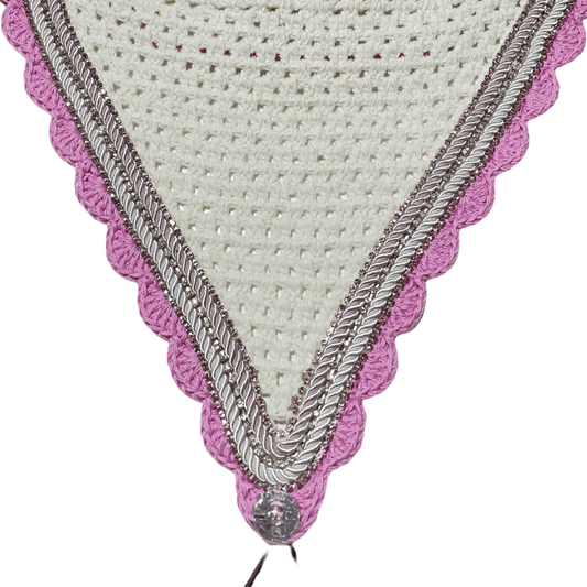 Tiedown Bonnets - Cob - White Base/Pink Scallop/2 Pink and 1 Clear Bling/Light Pink and White Piping