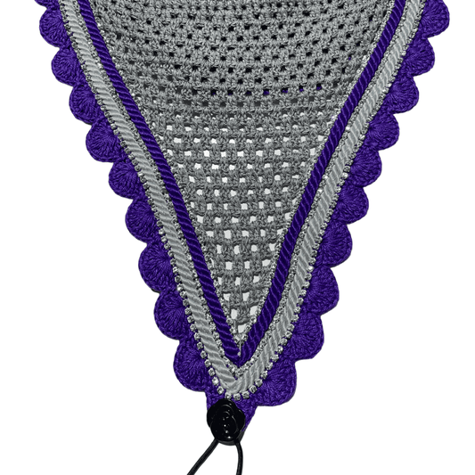 Tiedown Bonnets - Cob - Grey Base/Purple Scallops/3 Clear Bling/Grey and Purple Piping