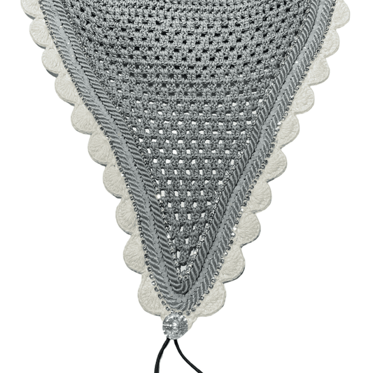 Tiedown Bonnets - Cob - Grey Base/White Scallops/2 Clear Bling/1 White Crystal/2 Grey Piping