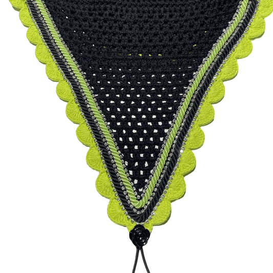 Tiedown Bonnets - Cob - Black Base/Neon Scallops/3 Clear Bling/Black and Neon Piping