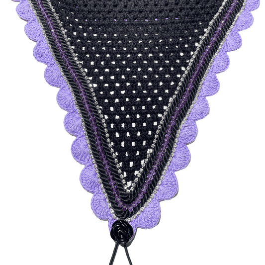 Tiedown Bonnets - Cob - Black Base/Lavender Scallops/2 Clear Bling/1 Purple Crystal/2 Black Piping