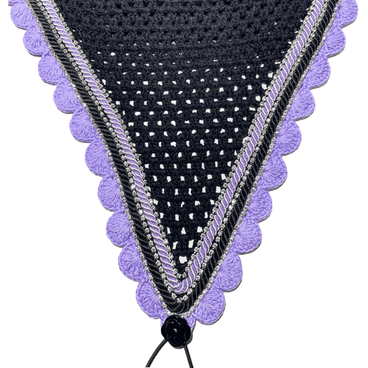 Tiedown Bonnets - Cob - Black Base/Lavender Scallops/3 Clear Bling/Lavender and Black Piping