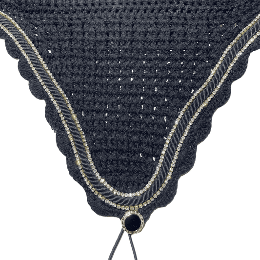 Tiedown Bonnets - Cob - Black Base/Black Scallops/2 Clear Bling/1 Black Piping