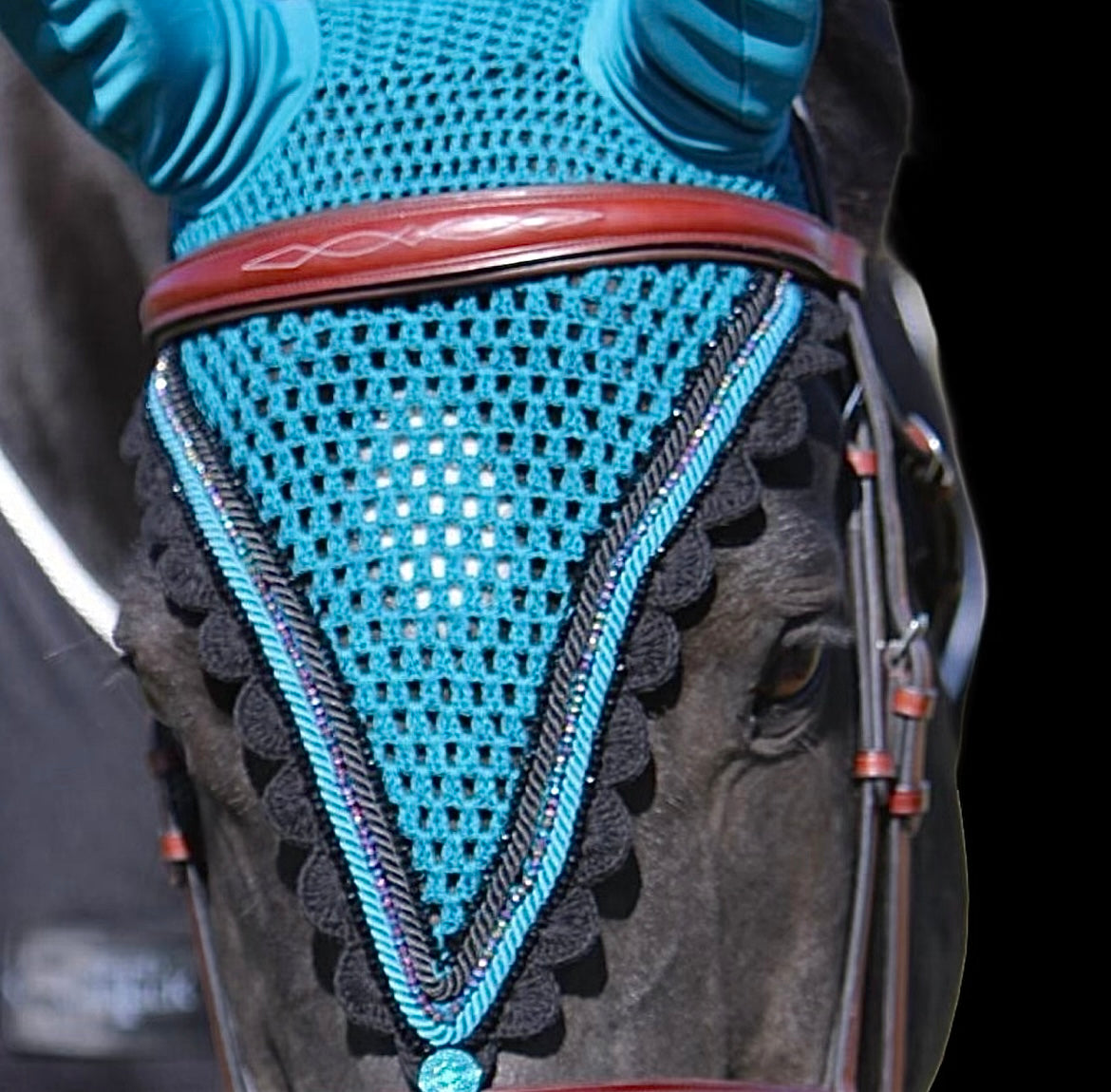 Tiedown Bonnets - Midnight Teal Base/Scalloped Edge/With Bling