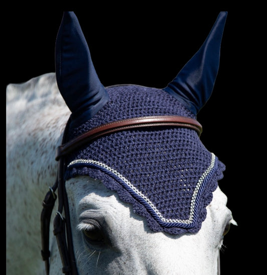 Classic Cut Bonnets - Full - Navy Base/Navy Scalloped Edge/2 Clear Bling/Navy Piping