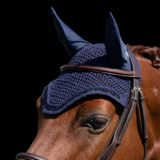 Classic Cut Bonnets - Full - Navy Base/Navy Straight Edge/Black Crystal Ribbon/Navy Piping (Copy)