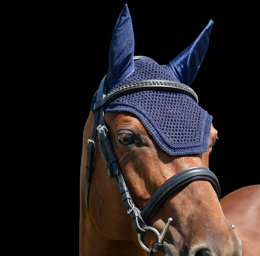 Classic Cut Bonnets - Pony - Single Row Piping - Navy - Straight Edge