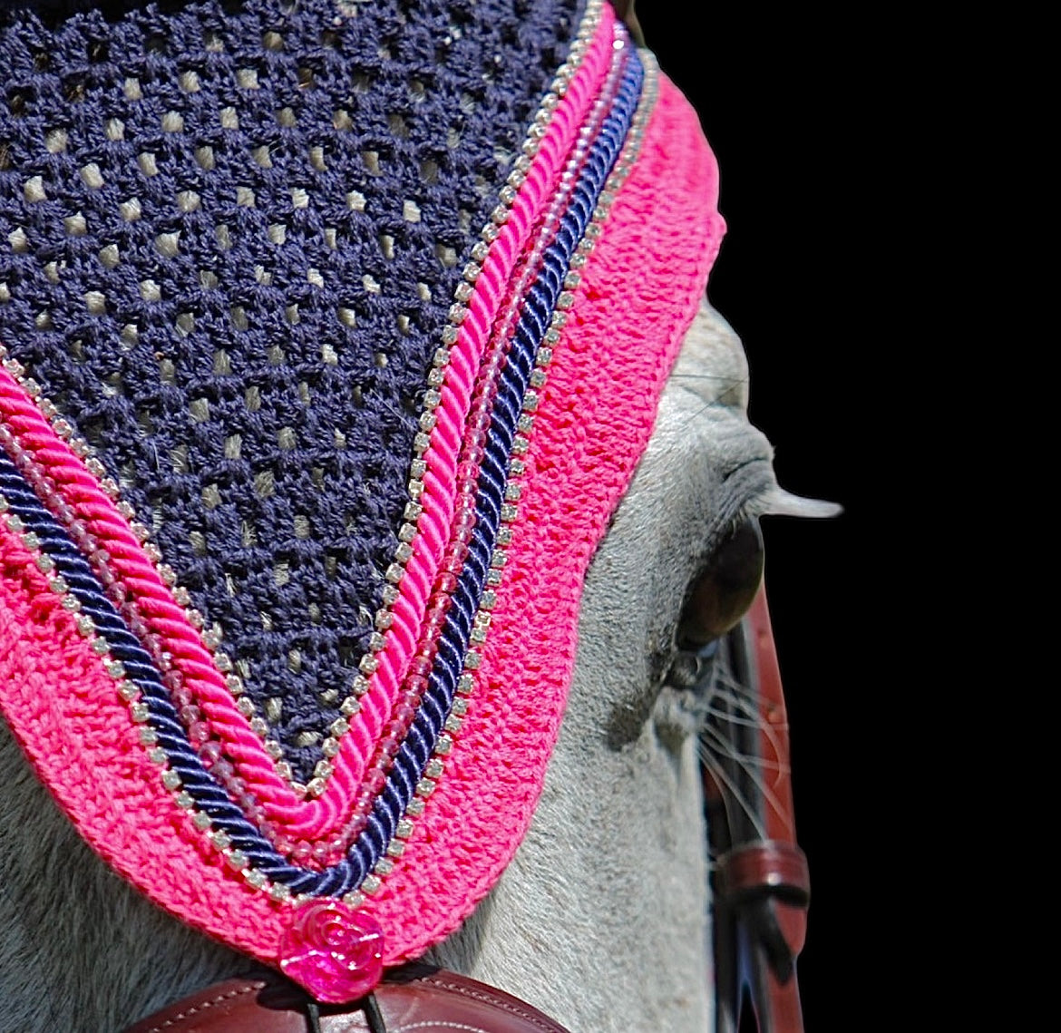Tiedown Bonnets - Navy Base/Straight Edge/With Bling