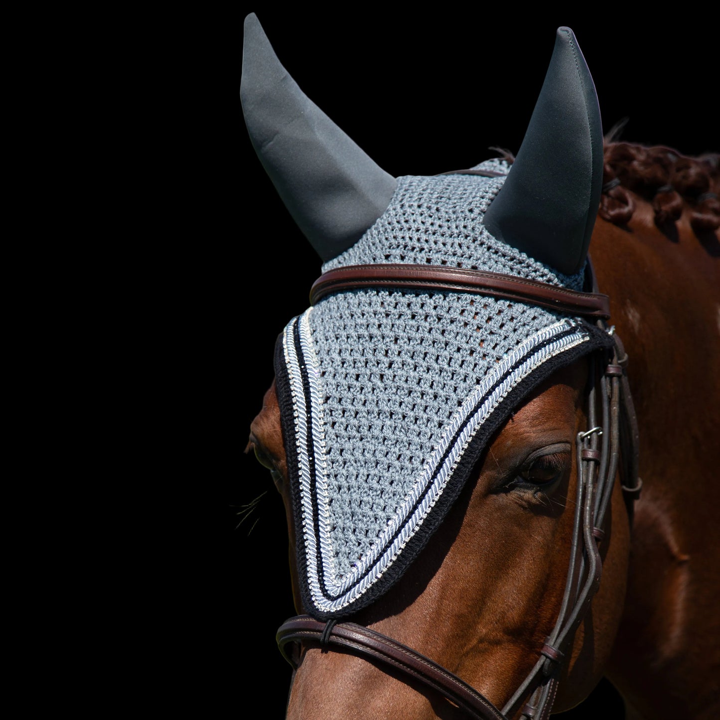 Soundproof - Tiedown Bonnets - Grey Base/Black Straight Edge/2 Clear Bling/1 Black Crystal/2 Grey Piping