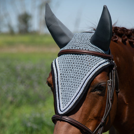 Soundproof - Tiedown Bonnets - Grey Base/Black Straight Edge/2 Clear Bling/1 Black Crystal/2 Grey Piping