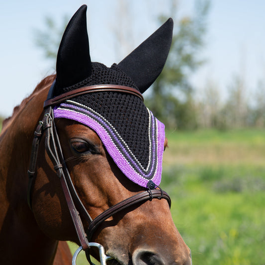 Soundproof - Tiedown Bonnets - Black Base/Purple Straight Edge/2 Clear Bling/1 Purple Crystal/2 Black Piping