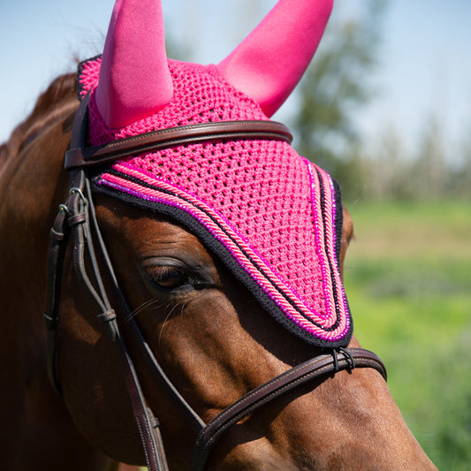Soundproof - Tiedown Bonnets - Dark Pink Base/Black Straight Edge/2 Dark Pink Crystal/1 Black Crystal/2 Dark Pink Piping