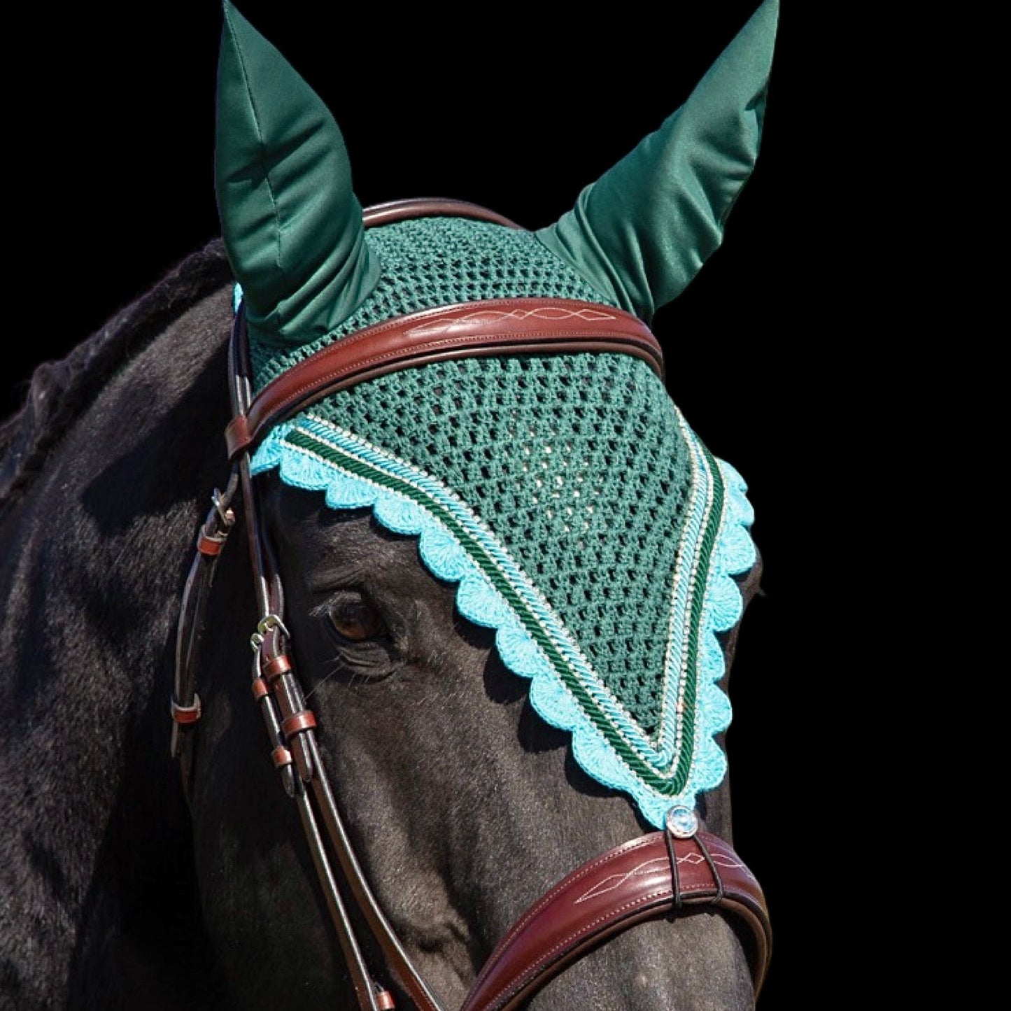 Tiedown Bonnets - Hunter Green Base/Scalloped Edge/With Bling