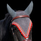 Soundproof - Tiedown Bonnets - Charcoal Base/Red Scallops/3 Clear Bling/Grey & Red Piping