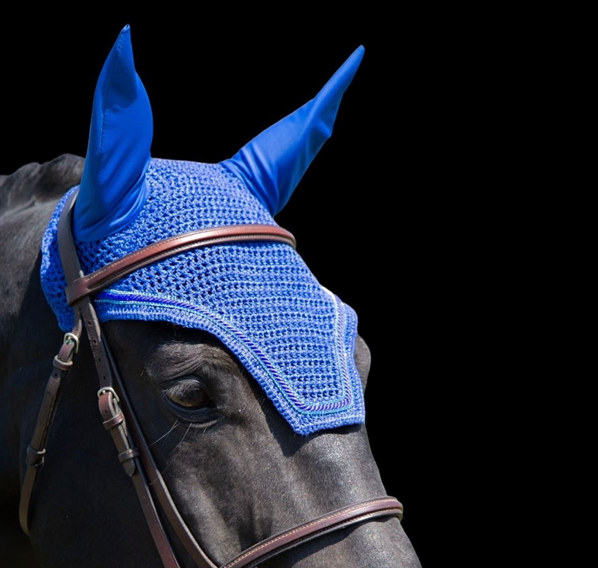 Classic Cut Bonnets - Warmblood -Royal Blue Base/Royal Blue Straight Edge/2 Row Teal Bling/ Royal Blue Piping