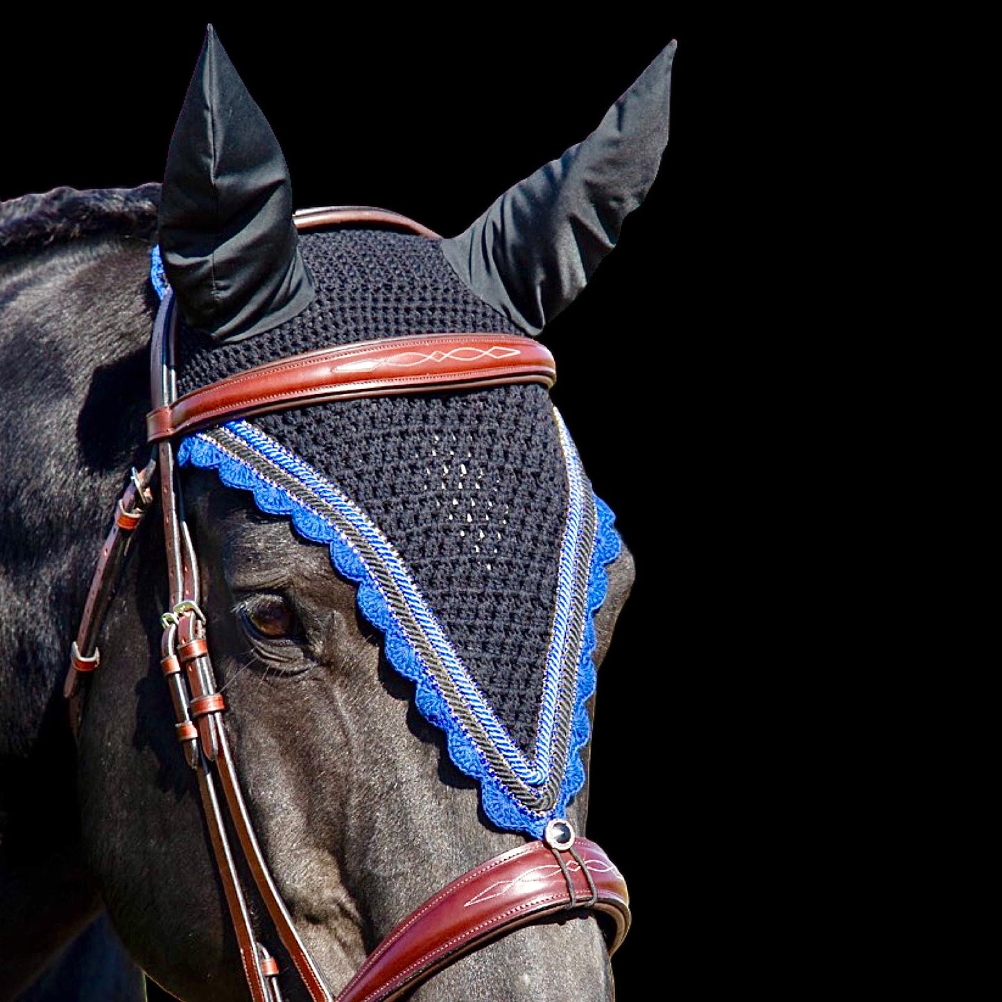 Tiedown Bonnets - Black Base/Scalloped Edge/With Bling