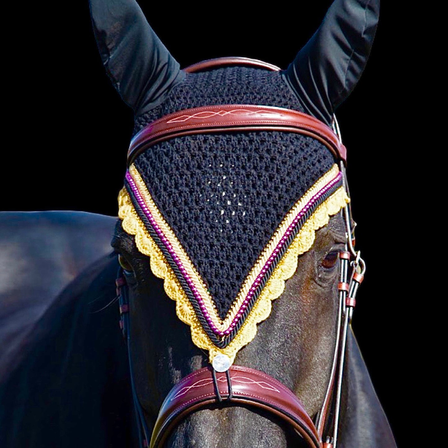 Tiedown Bonnets - Black Base/Scalloped Edge/With Bling