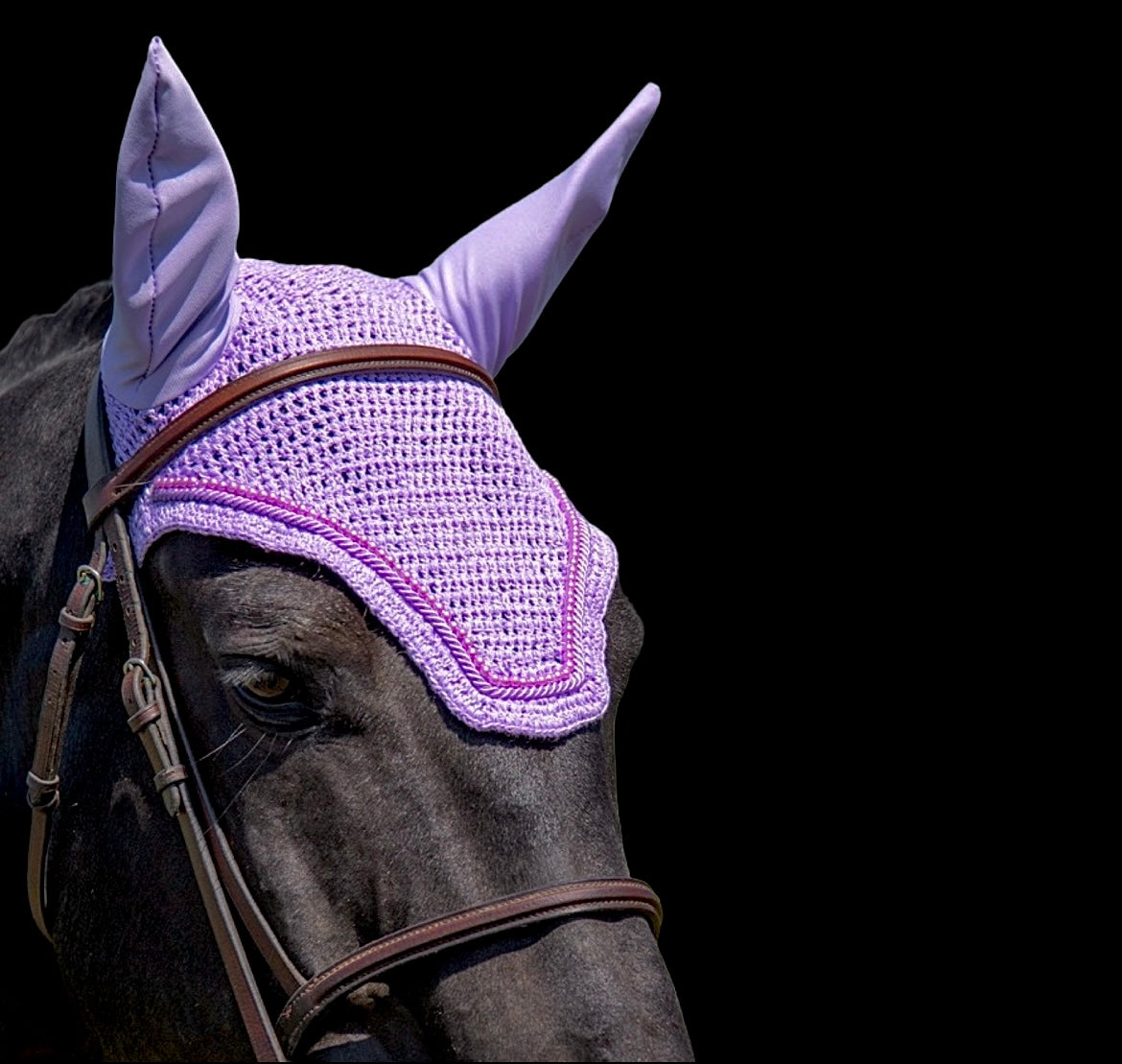 Classic Cut Bonnets - Warmblood - Lilac Base/Lilac Straight Edge/1 Row Lilac Pearls/ Lilac Piping