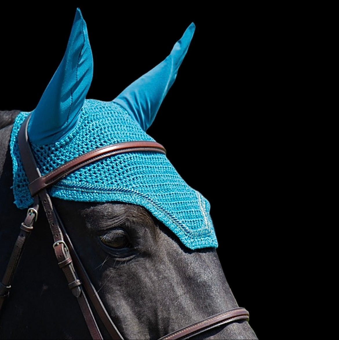 Classic Cut Bonnets - Warmblood - Midnight Teal Base/Midnight Teal Straight Edge/2 Teal Bling/ Teal Piping