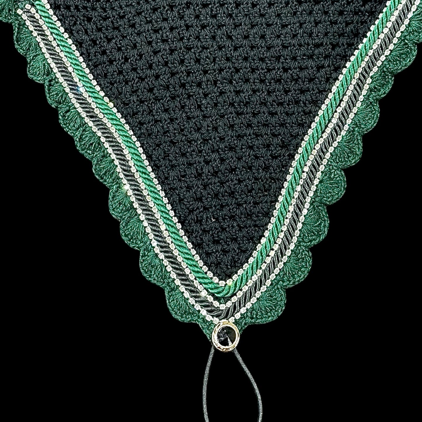 Tiedown Bonnets - Cob - Black Base/Hunter Green Scallops/3 Clear Bling/1 Hunter Green and 1 Black Piping