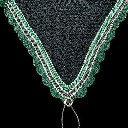 Tiedown Bonnets - Cob - Black Base/Hunter Green Scallops/3 Clear Bling/1 Hunter Green and 1 Black Piping