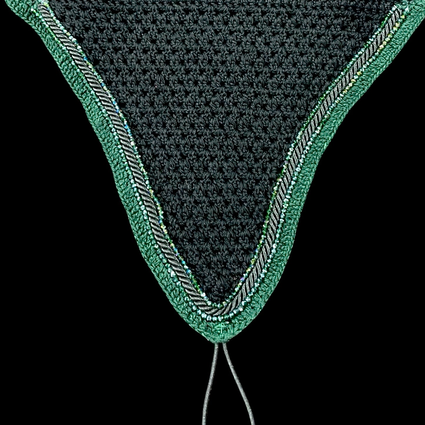 Tiedown Bonnets - Cob - Black Base/Hunter Green Straight Edge/2 Hunter Green Crystal/1 Black Piping